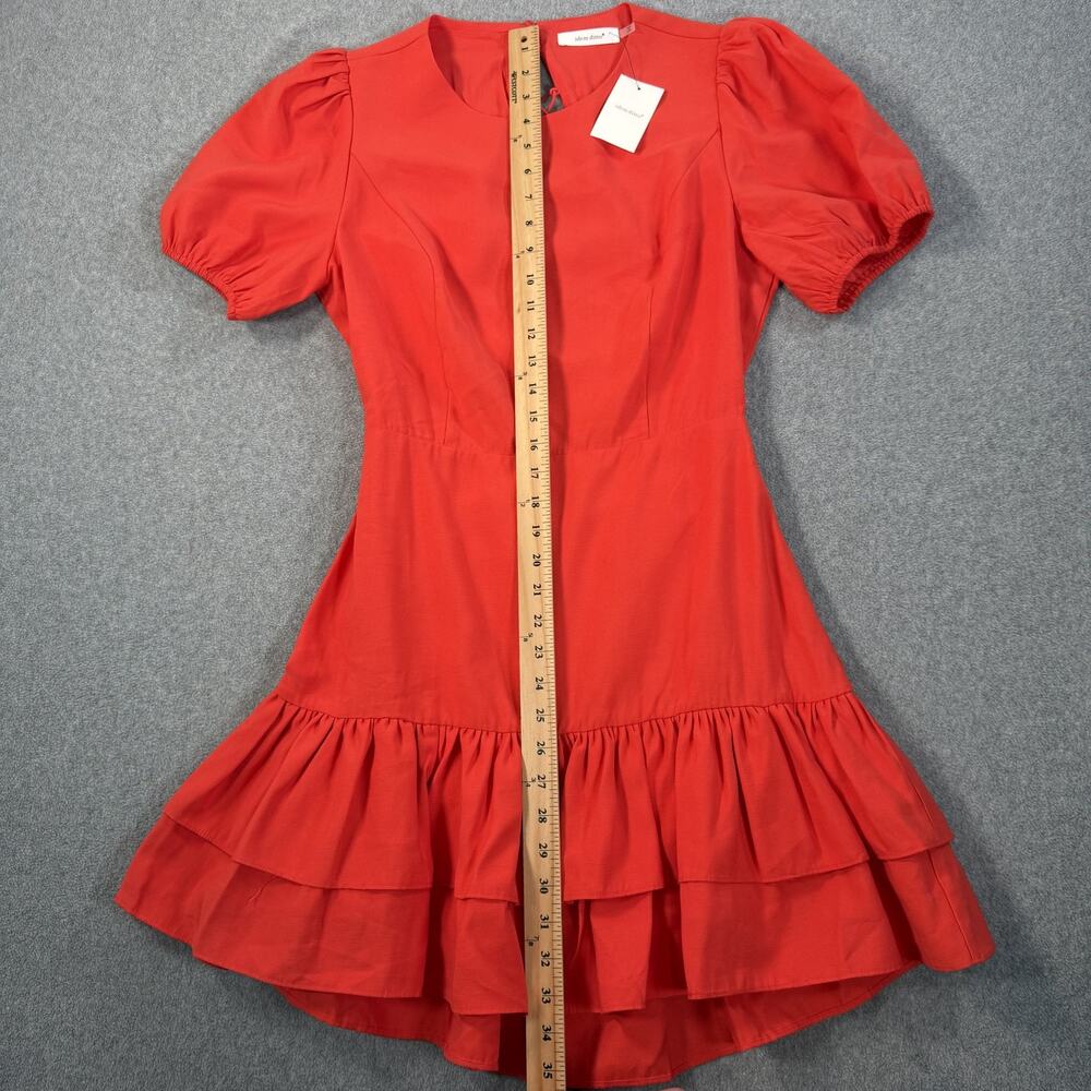Idem Ditto Women's Large Beckham Dress Red Puff Sleeve Ruffled Tiered Mini New - Picture 6 of 10